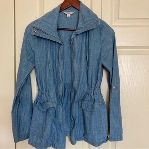 Croft and Barrow Denim Jean Jacket Utility Jacket With Pockets Blue Drawstring